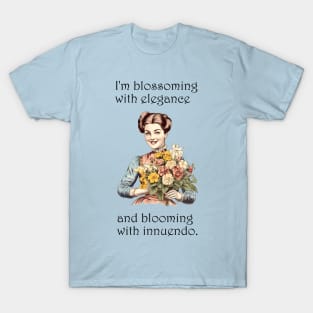 Blossoming Elegance & Blooming Innuendo: Victorian Lady with Flowers T-Shirt